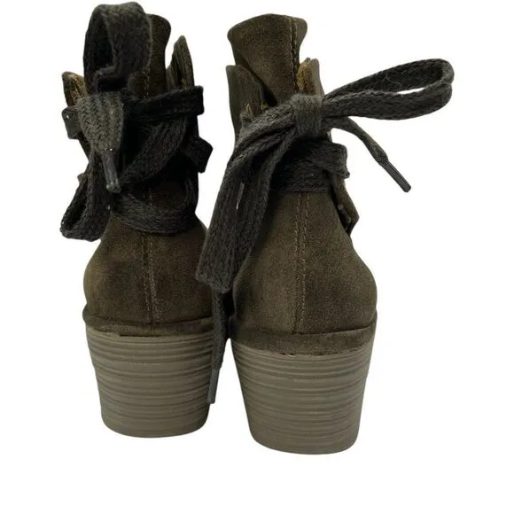 Fly London Women's Yama Suede Wedge Ankle Boots Olive Green Size 9