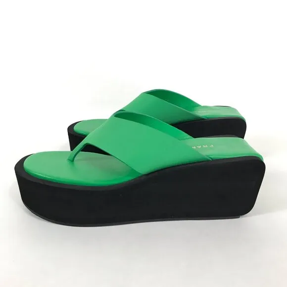 FRAME Le Ocean Platform Leather Sandals Women's Size US 8 / EU 39 Green Wedge