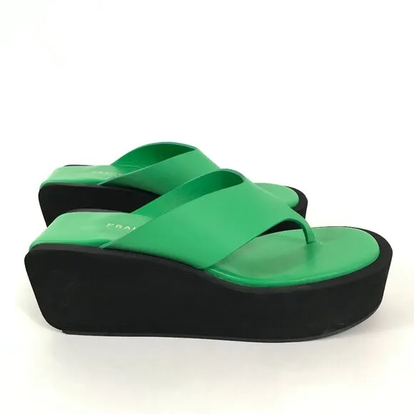 FRAME Le Ocean Platform Leather Sandals Women's Size US 8 / EU 39 Green Wedge