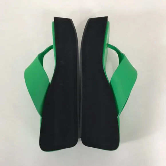 FRAME Le Ocean Platform Leather Sandals Women's Size US 8 / EU 39 Green Wedge