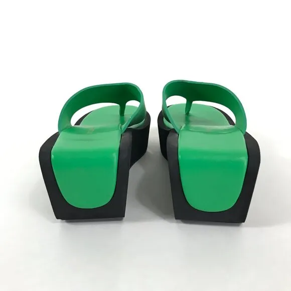 FRAME Le Ocean Platform Leather Sandals Women's Size US 8 / EU 39 Green Wedge