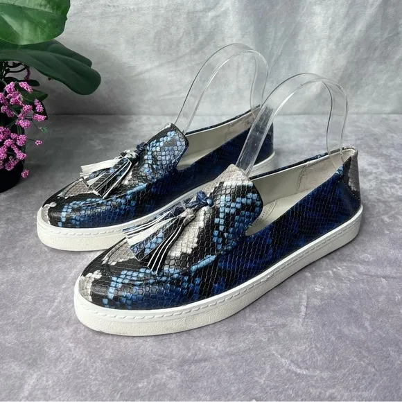 Franco SARTO Alosa Tassel Navy Black Snake Print Slip-On Sneaker Size 7.5M