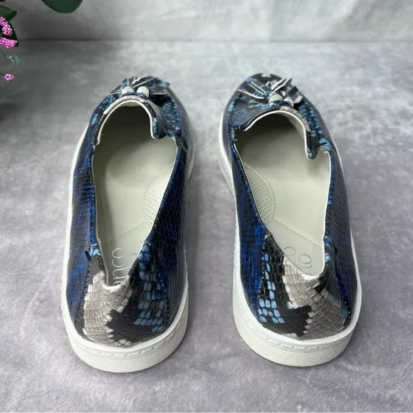 Franco SARTO Alosa Tassel Navy Black Snake Print Slip-On Sneaker Size 7.5M