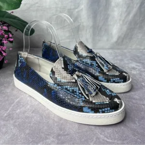 Franco SARTO Alosa Tassel Navy Black Snake Print Slip-On Sneaker Size 7.5M