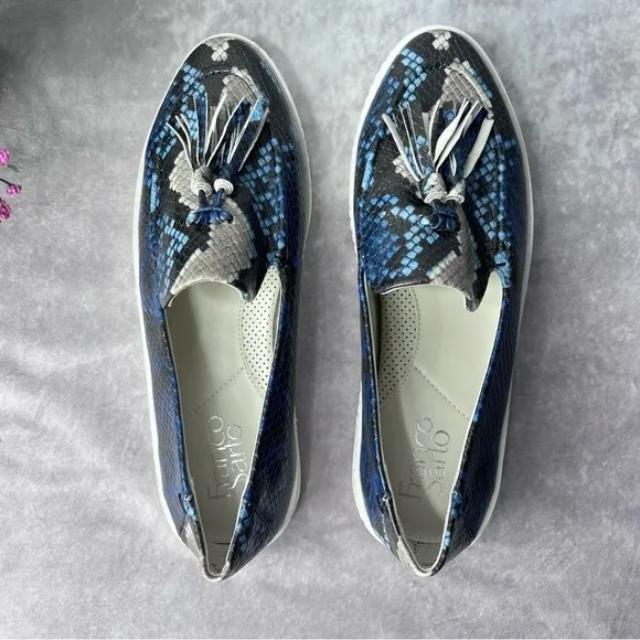 Franco SARTO Alosa Tassel Navy Black Snake Print Slip-On Sneaker Size 7.5M