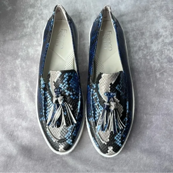 Franco SARTO Alosa Tassel Navy Black Snake Print Slip-On Sneaker Size 7.5M