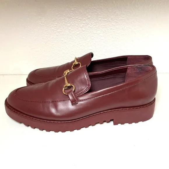 Franco Sarto Cason Faux Leather Chunky Platform Loafers Burgundy