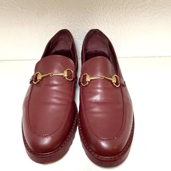 Franco Sarto Cason Faux Leather Chunky Platform Loafers Burgundy