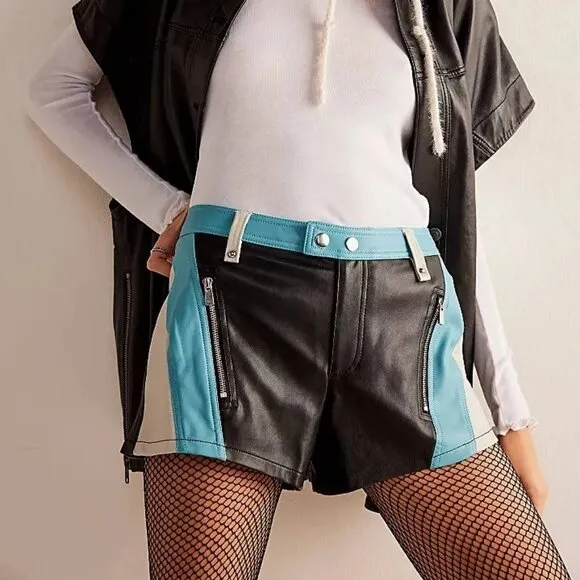 Free People $98 We The Free Photo Finish Vegan Moto Shorts NEW
