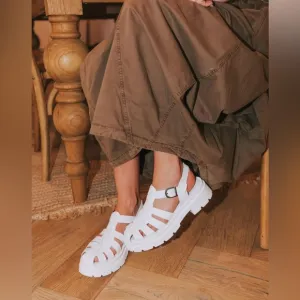Free People Delaney Fisherman Platform Leather Buckle Sandal White 38 7.5 / 8