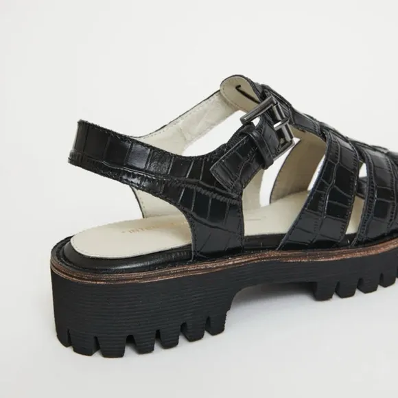 Free People Intentionally Blank Haddie Dad Fisherman Sandals Shoes Black