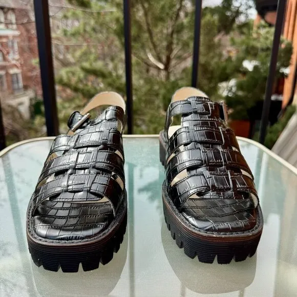 Free People Intentionally Blank Haddie Dad Fisherman Sandals Shoes Black
