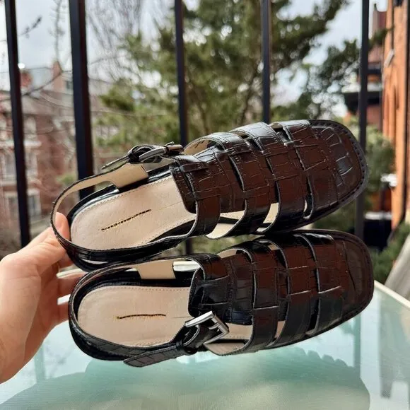 Free People Intentionally Blank Haddie Dad Fisherman Sandals Shoes Black