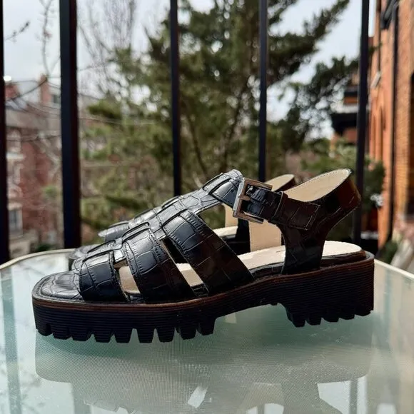 Free People Intentionally Blank Haddie Dad Fisherman Sandals Shoes Black
