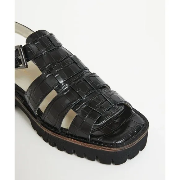 Free People Intentionally Blank Haddie Dad Fisherman Sandals Shoes Black