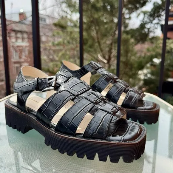 Free People Intentionally Blank Haddie Dad Fisherman Sandals Shoes Black