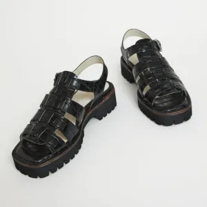 Free People Intentionally Blank Haddie Dad Fisherman Sandals Shoes Black