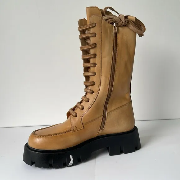 Free People  Jones Lug Sole Lace-Up Boot in Macadamia