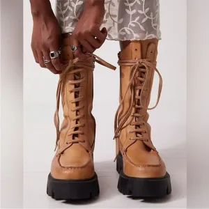 Free People  Jones Lug Sole Lace-Up Boot in Macadamia