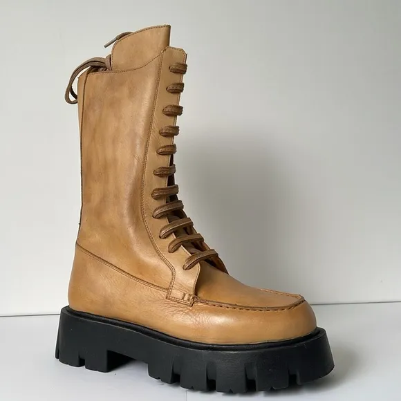Free People  Jones Lug Sole Lace-Up Boot in Macadamia