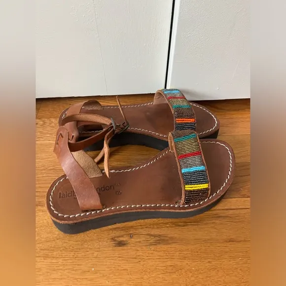Free People Laidback London Leather Handmade Beaded Sandals