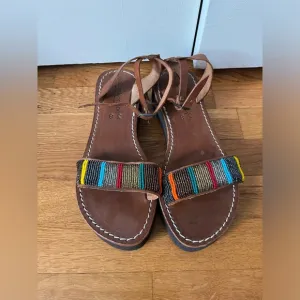 Free People Laidback London Leather Handmade Beaded Sandals