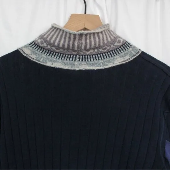 Free People Mock Neck Long Sleeve Thermal With Sweater Accents Blue Grey Small