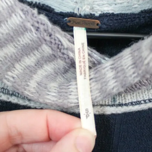 Free People Mock Neck Long Sleeve Thermal With Sweater Accents Blue Grey Small