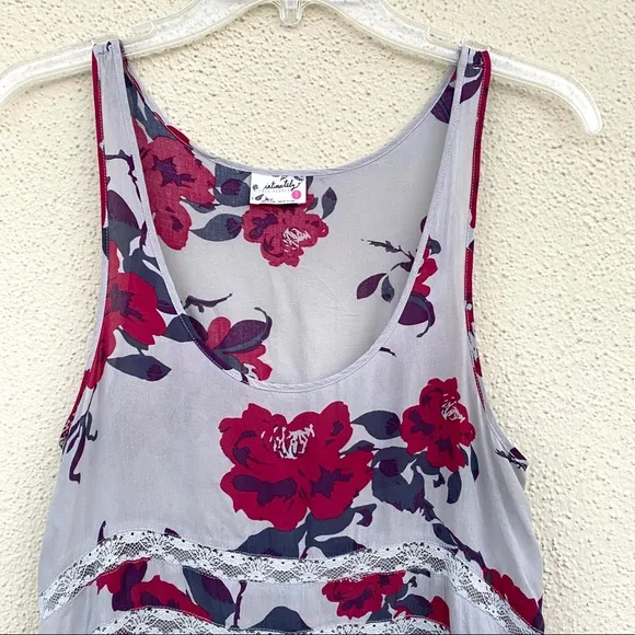 FREE PEOPLE voile TRAPEZE DRESS slip Floral tunic print women’s XS LACE romantic