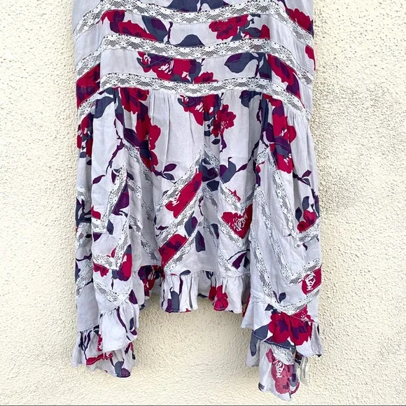 FREE PEOPLE voile TRAPEZE DRESS slip Floral tunic print women’s XS LACE romantic