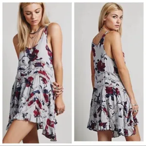FREE PEOPLE voile TRAPEZE DRESS slip Floral tunic print women’s XS LACE romantic