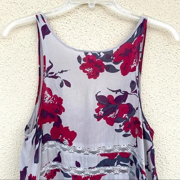 FREE PEOPLE voile TRAPEZE DRESS slip Floral tunic print women’s XS LACE romantic