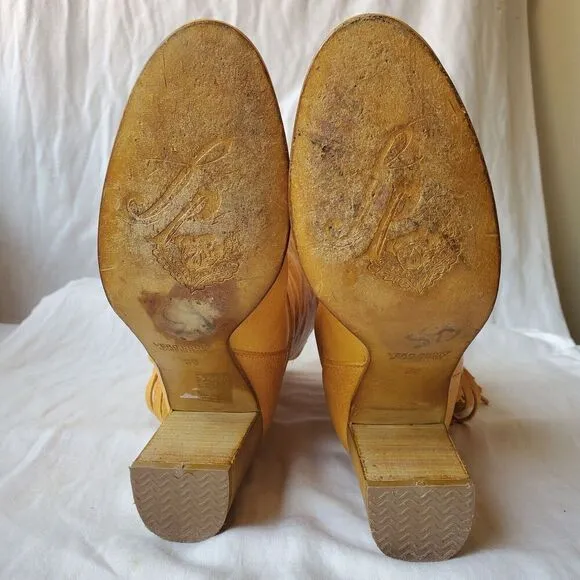 Free People Wild Rose Slouch Women's Leather Fringe Boots Yellow Sz EU 36/US 5.5