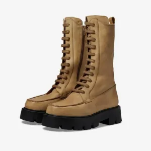 Free People Women's Brown Combat Boots Size 8.5 Mid-Calf Lace-Up in Tan
