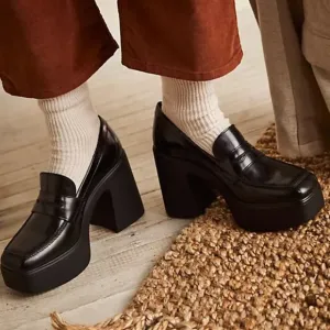 Free People Zoe Black Leather Chunky Platform Loafers