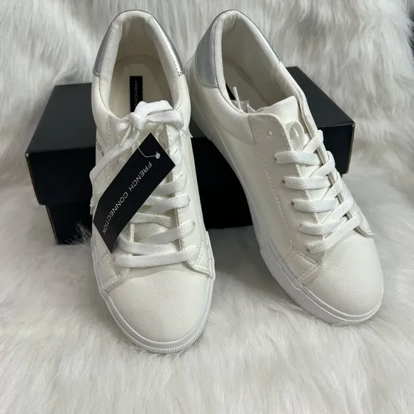 French Connection Silver White Sneakers Sleek Design