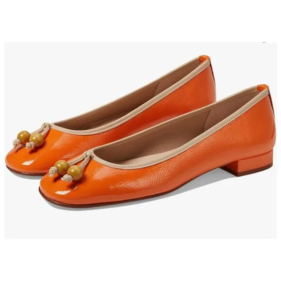 French Sole/New York Rumba Slip On Flats Orange Naplak Size 7 NIB Elegant Sleek