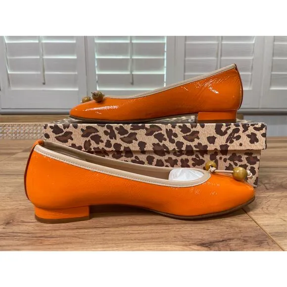 French Sole/New York Rumba Slip On Flats Orange Naplak Size 7 NIB Elegant Sleek