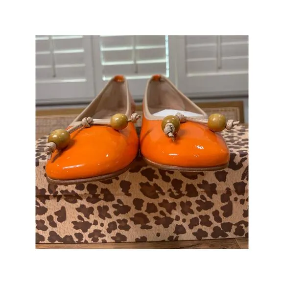 French Sole/New York Rumba Slip On Flats Orange Naplak Size 7 NIB Elegant Sleek