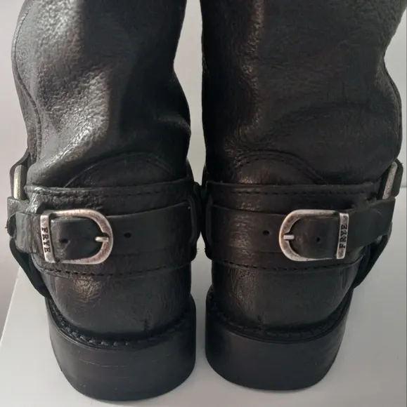 Frye Black Combat Boots with Mid-Calf Height and Rugged DesignFrye Harness Boots