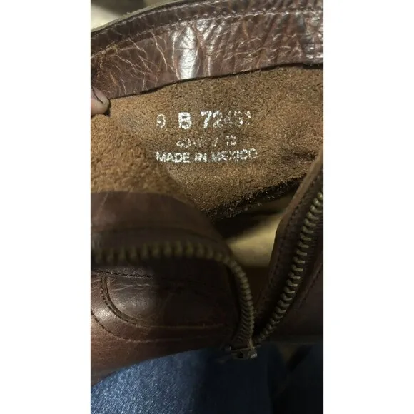 FRYE Brown Distressed Leather Almond Toe Cone Heel Zipper Buckle Ankle Boots 9