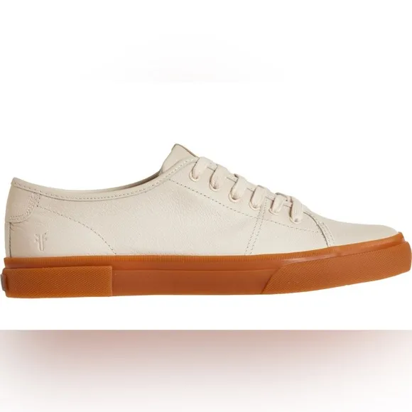 Frye Gia White Sneakers with Tan Soles Genuine Leather Size 8.5 Women’s