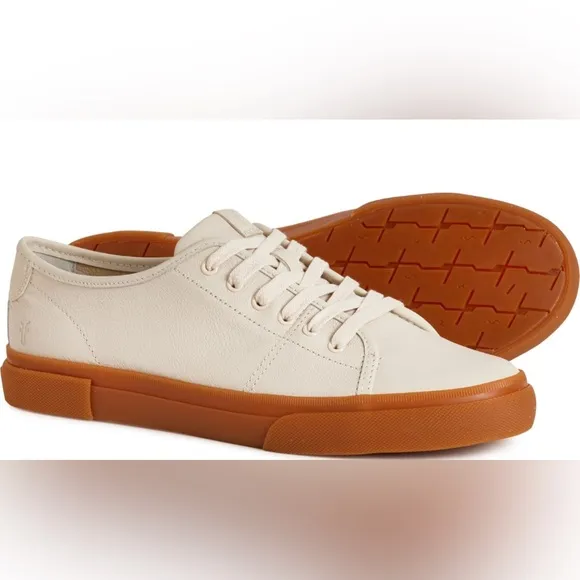 Frye Gia White Sneakers with Tan Soles Genuine Leather Size 8.5 Women’s