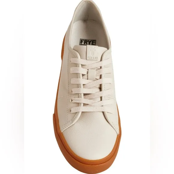 Frye Gia White Sneakers with Tan Soles Genuine Leather Size 8.5 Women’s