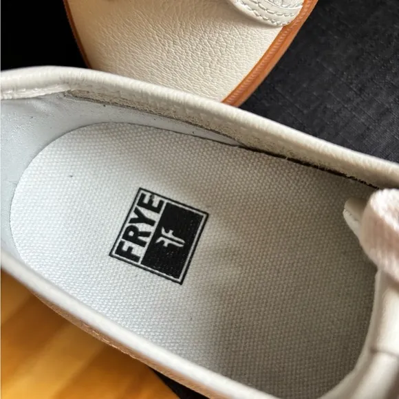 Frye Gia White Sneakers with Tan Soles Genuine Leather Size 8.5 Women’s