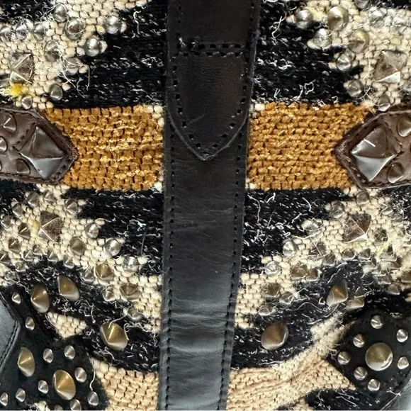 Frye Jayden Navajo Black Leather and Mixed Media &amp; Studs Mid Calf Height Boots