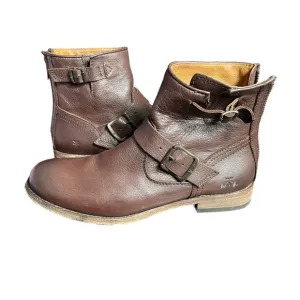 Frye Leather Tyler Engineer Short Brown Boots Buckle Moto
