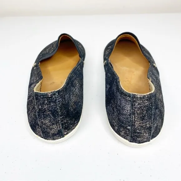 Frye Melanie Slip On Leather Loafers Flats Metallic Black Size 7