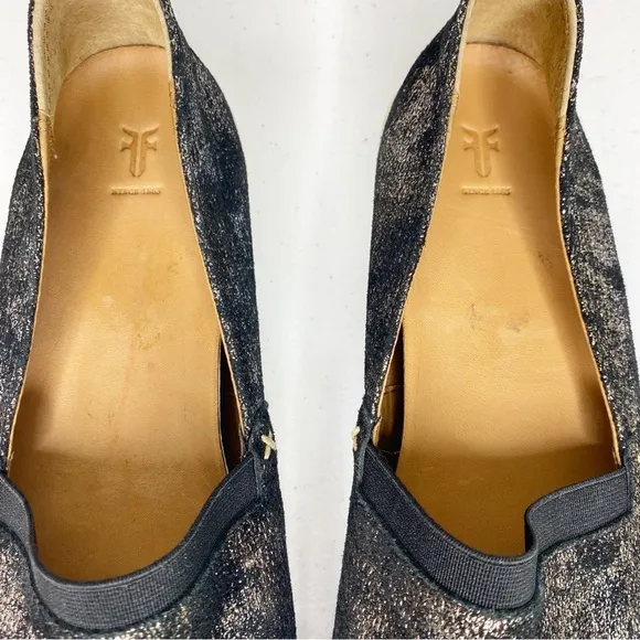 Frye Melanie Slip On Leather Loafers Flats Metallic Black Size 7