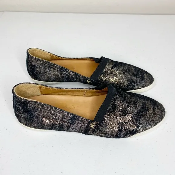 Frye Melanie Slip On Leather Loafers Flats Metallic Black Size 7